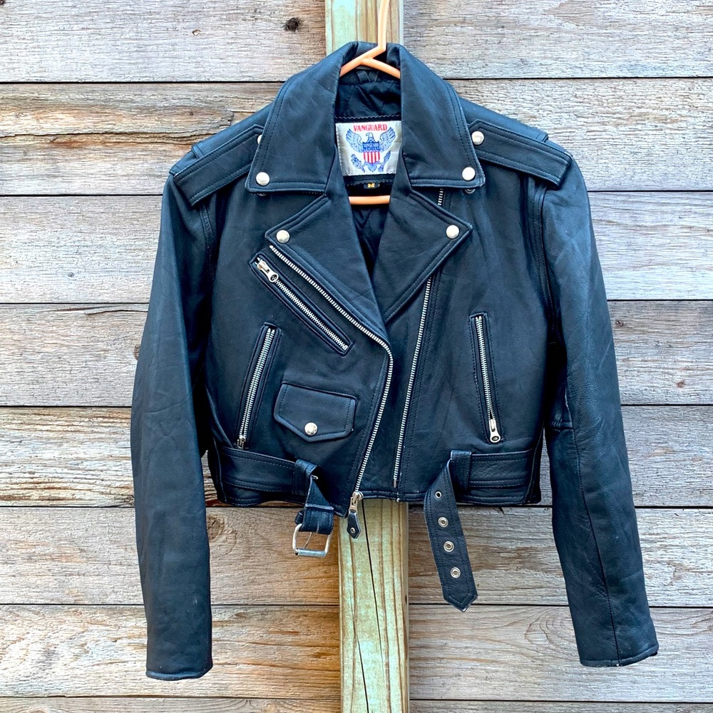 Vintage Vanguard Black Leather Cropped Jacket